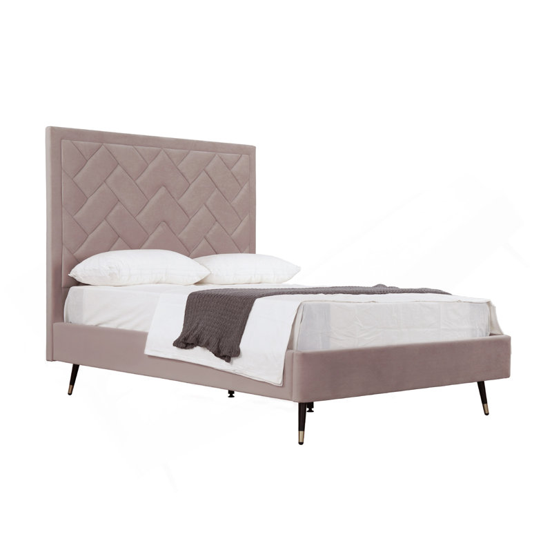 Lit double en velours Crosby, Lit double, Rosé