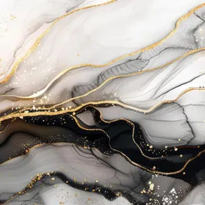 Black Gold White Marble Flow Wall Mural