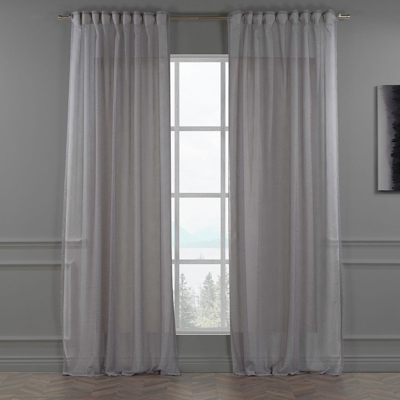 Extra Long & Extra Wide Faux Linen Sheer Curtain Panels, 280cm Width x 475cm Drop, Grey