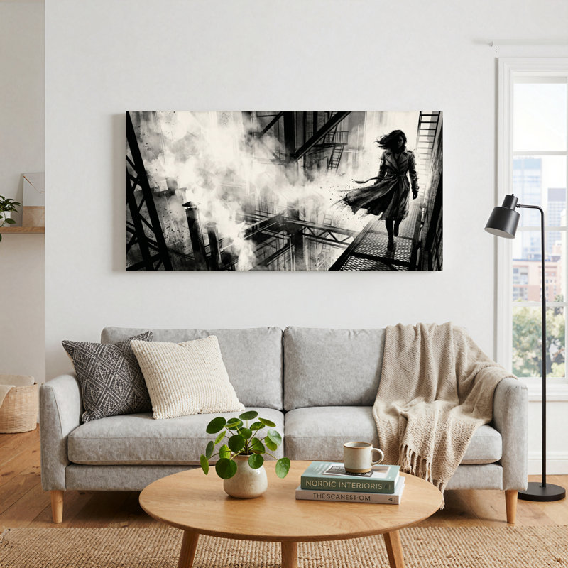 Ensemble de 1 tableau sur toile « Fumée urbaine », 32“W x 16”H, Toile tendue