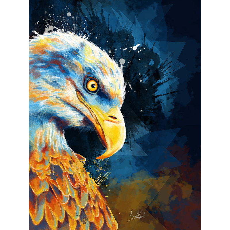 Œil d'aigle, illustration numérique par Flo Meylan, H 31,2 po x l 25,2 po, Papier avec cadre noir