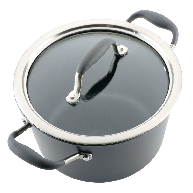 Anolon Advanced Home Hard Anodized Nonstick Saucepot With Lid, 4.5 Quart, Gray