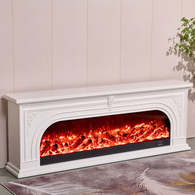 White Solid Wood Freestanding TV Cabinet Fireplace