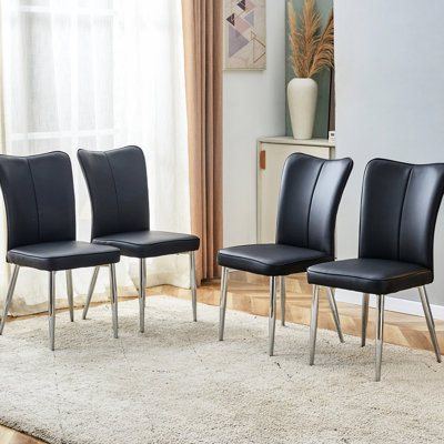 Ensemble de 4 chaises modernes, sièges en cuir PU, pieds incurvés en métal, ergonomiques et confortables pour la salle à manger, la chambre à coucher, le salon, les coussins de siège et l'espace