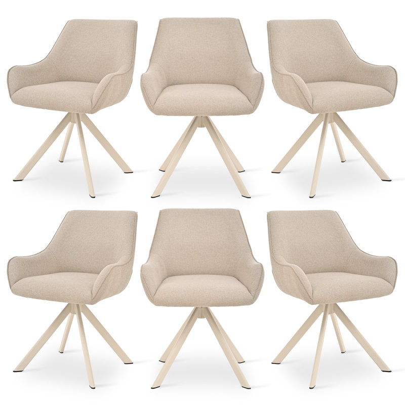 46cm H Linen Upholstered Metal Armchair in Beige, 6