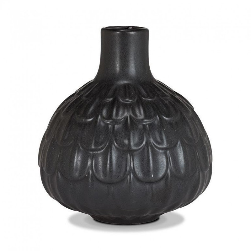 Bulb Shaped Matte Black Vase, 5.50" H x 5" W x 5" D