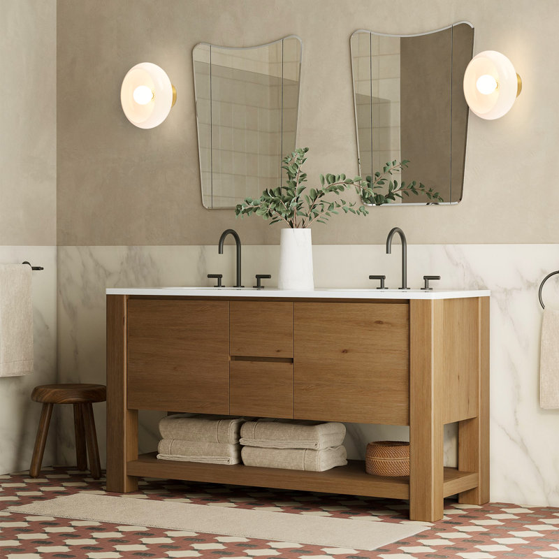 Ravello 1-Light Modern Bowl Wall/Semi Flush Mount Sconce, Brass, White