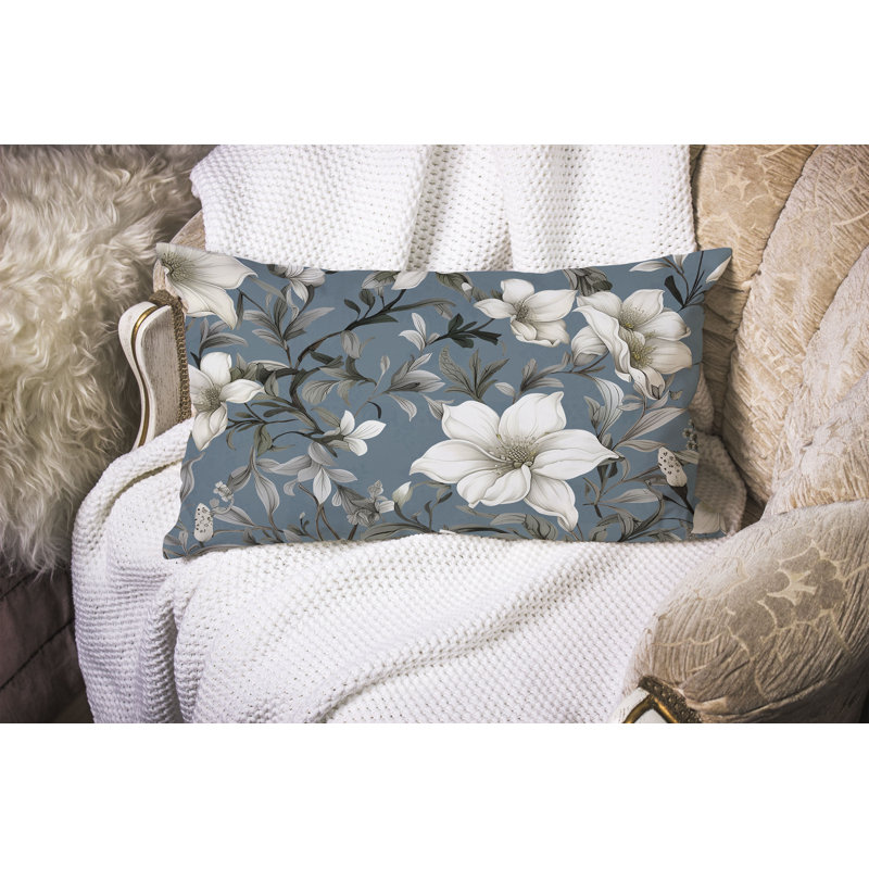 Petal Perfection  Rectangular Throw Pillow, Gray/Green