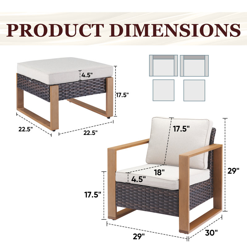 Ensemble de mobilier d'extérieur en osier Drazen résistant aux intempéries - 2 fauteuils club et 2 repose-pieds avec coussins