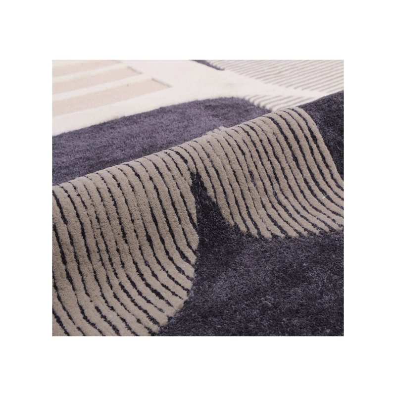 Abstract Area Rug in Black/Beige/Wheat, Runner 2'6" x 12'