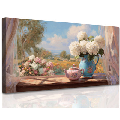  «Hydrangea», art mural, impressions florales bleues, peinture rustique de ferme, décoration botanique, campagne, fenêtre, toile, décoration murale, pour salle de bain, 12 x 24 po