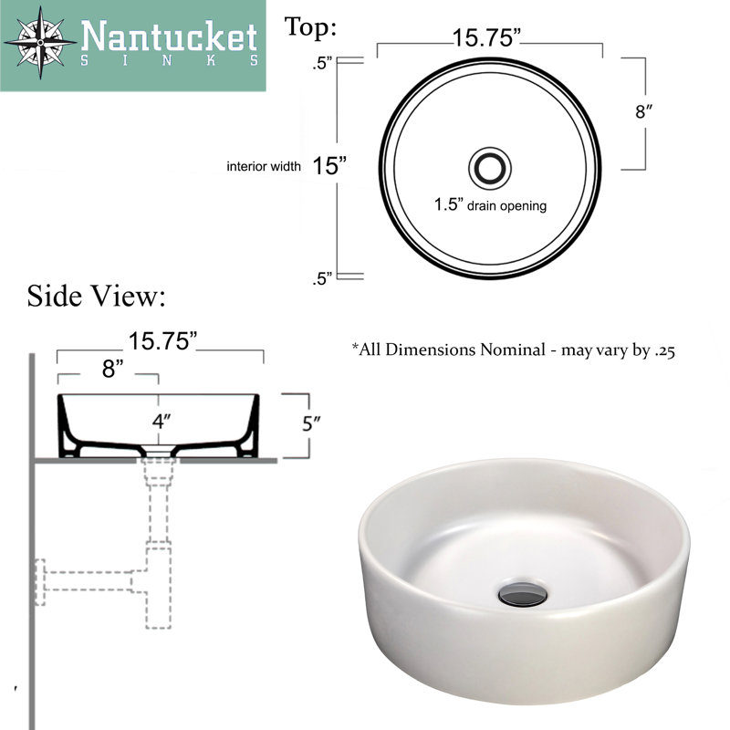Regatta Poured Circular Vessel Bathroom Sink, Matte White