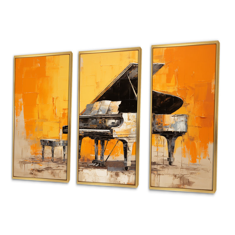 Ensemble de salon Orange Piano Modernist, Cadre flottant doré, H 32 po x l 48 po x P 1 po