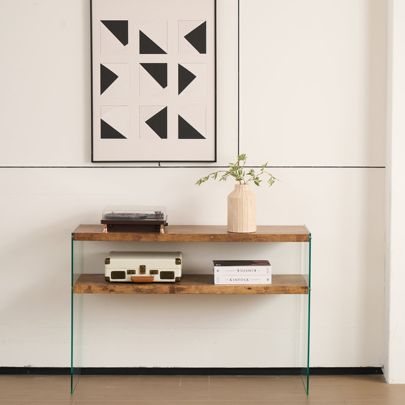 Console polyvalente en panneau de fibres à densité moyenne avec verre trempé noyer, idéale pour de multiples réglages et diverses fonctions