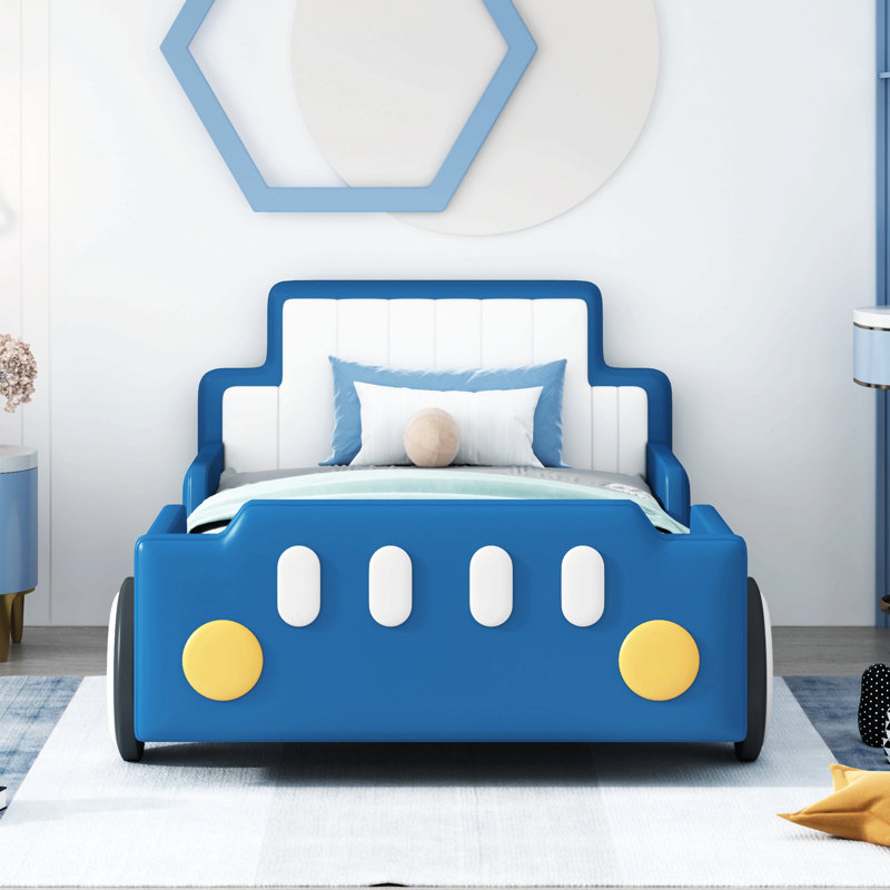 Lit plateforme simple avec roulettes, Bleu