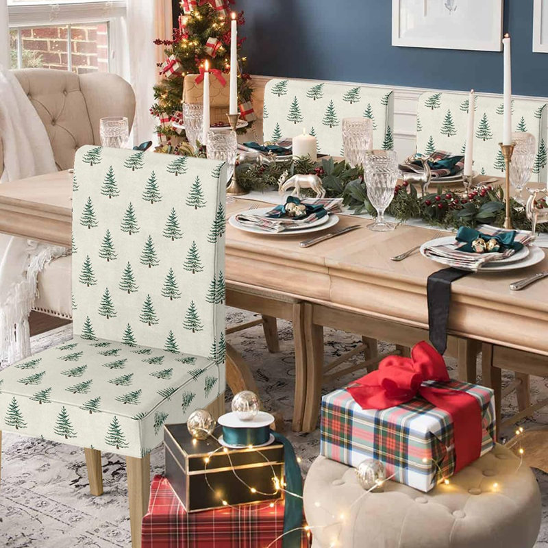 Housses de chaise de Noël - Pin rouge / vert - extensible, amovible, lavable, décoration de salle à manger / maison