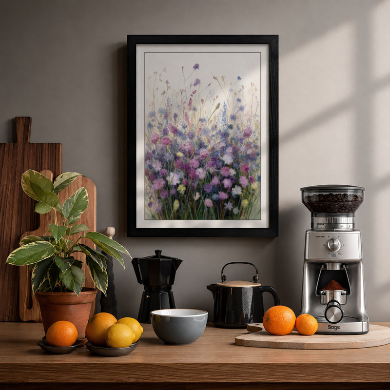 Lavender Meadow Botanical - Framed Print, Black, A4 - 29.7 x 21.0 cm