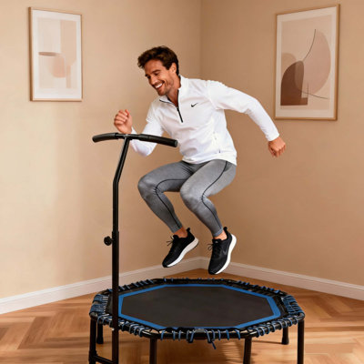 Trampoline pliable avec guidon réglable pour adultes, charge maximale de 450 lb, avec cordes élastiques durables, stable et silencieux, rebondisseur pour l'entraînement de cardio et de musculation, à la maison / à la salle de sport, exercice de saut