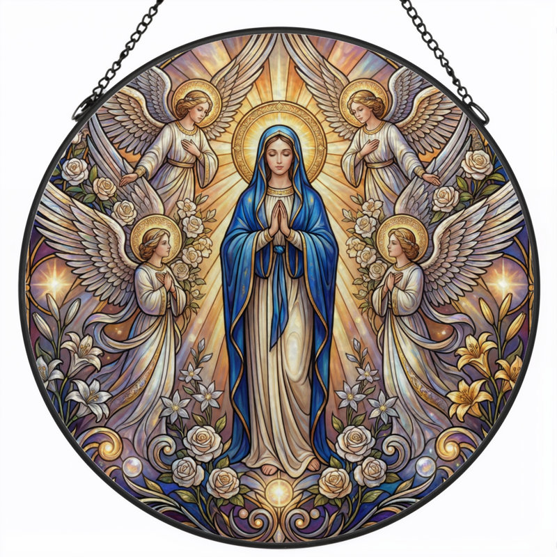 Panneau de vitrail d'art religieuse H 12 po, H 12 po