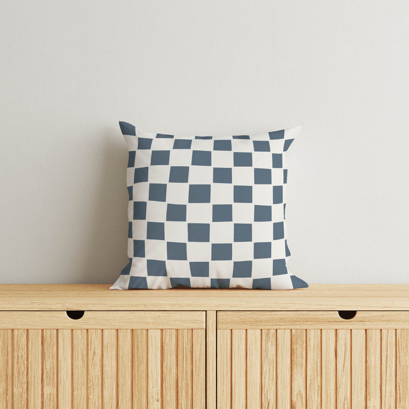 Coussin à carreaux, H 16 po x l 16 po, Bleu