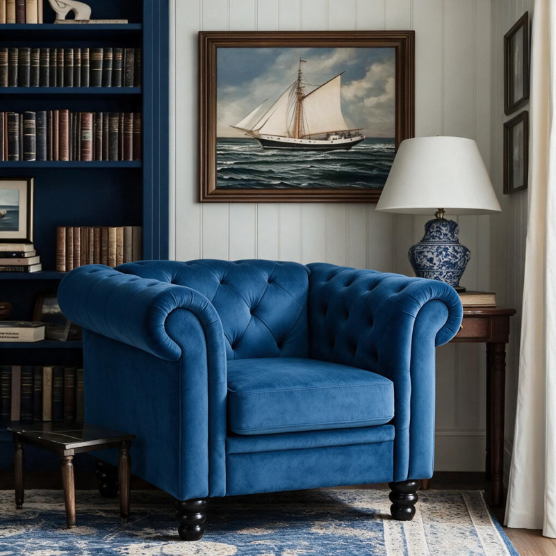 Fauteuil Chesterfield de 42,52 po Fynlie, Bleu