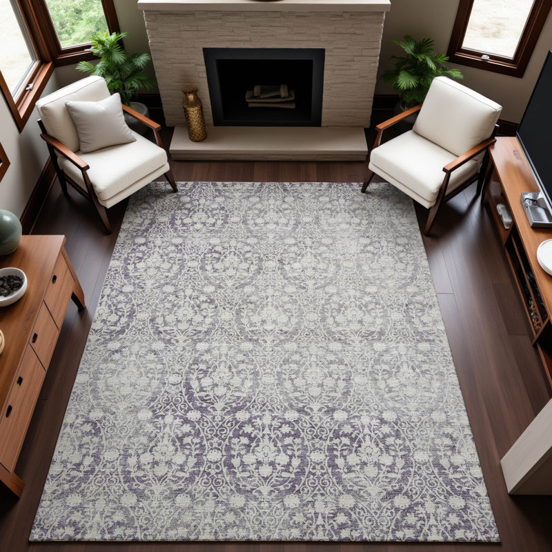 Premium Machine Washable Alvey AMF1231 Damask Rug, Rectangle 3' x5'