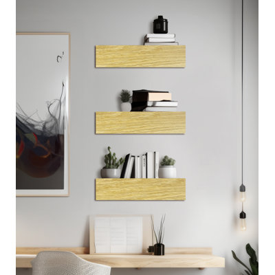 Emerald Lee 3 Piece Oak Solid Wood Floating Shelf