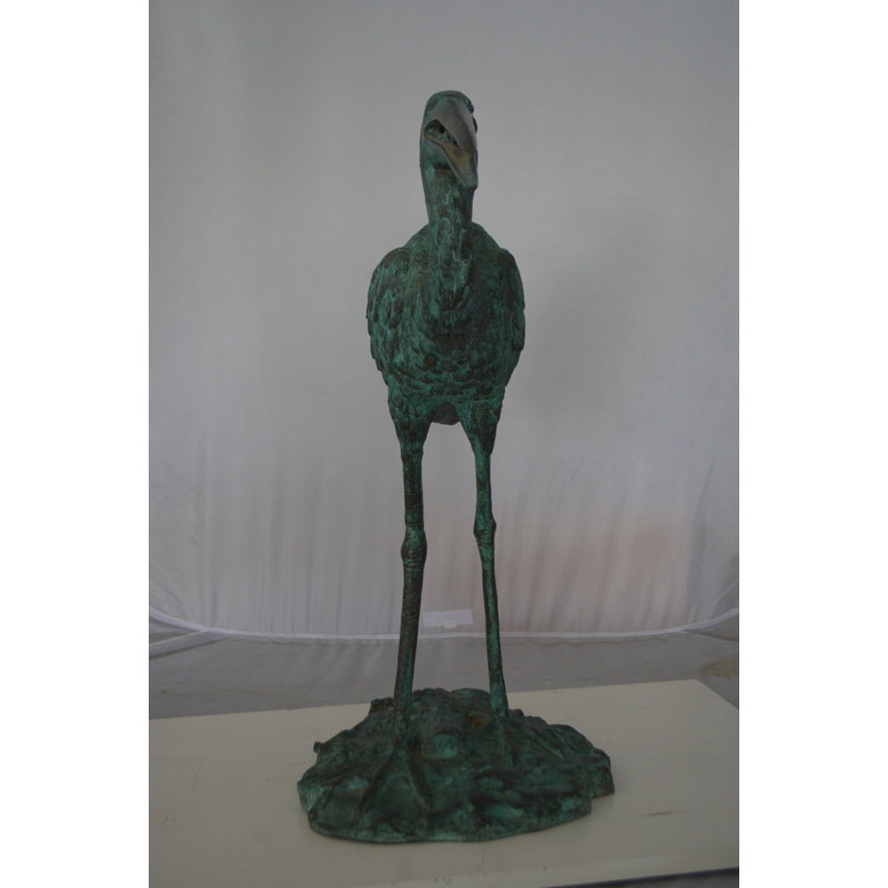 Statue bronze bronze bronze Héron - Taille: L 14 po x l 24 po x H 26 po.