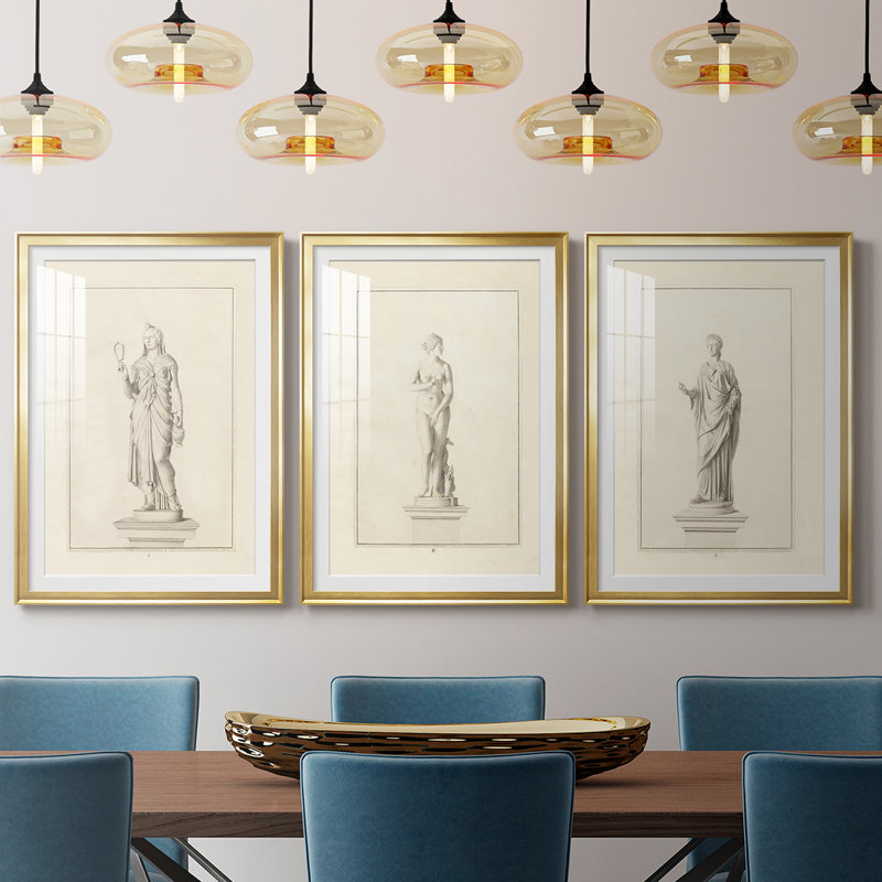 Croquis rétro CX III - reproduction encadrée sur mesure de qualité supérieure - 3 pièces, 15" H x 19" W, Doré