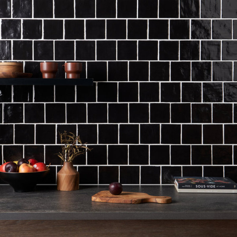 Montauk 4x4 Mixed Finish Ceramic Tile, Black
