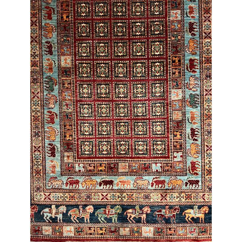 One-of-a-Kind Alfio Hand-Knotted New Age Wool Area Rug in Blue/Red/Orange