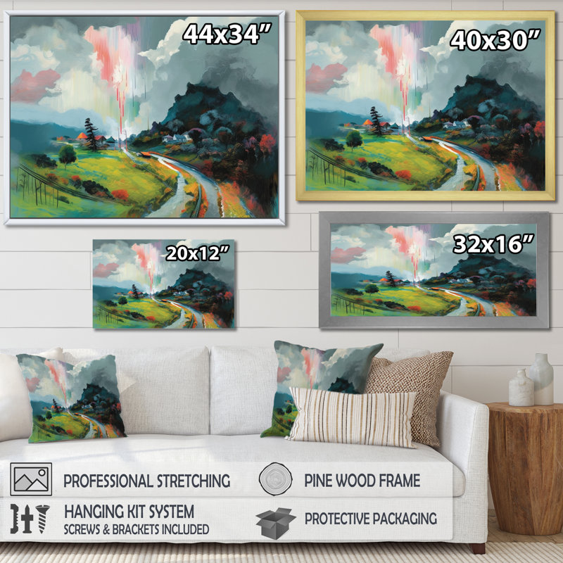 Cozy Countryside - Lakehouse, reproduction d'art mural, Cadre simple blanc, H 34 po x l 44 po x P 1,5 po