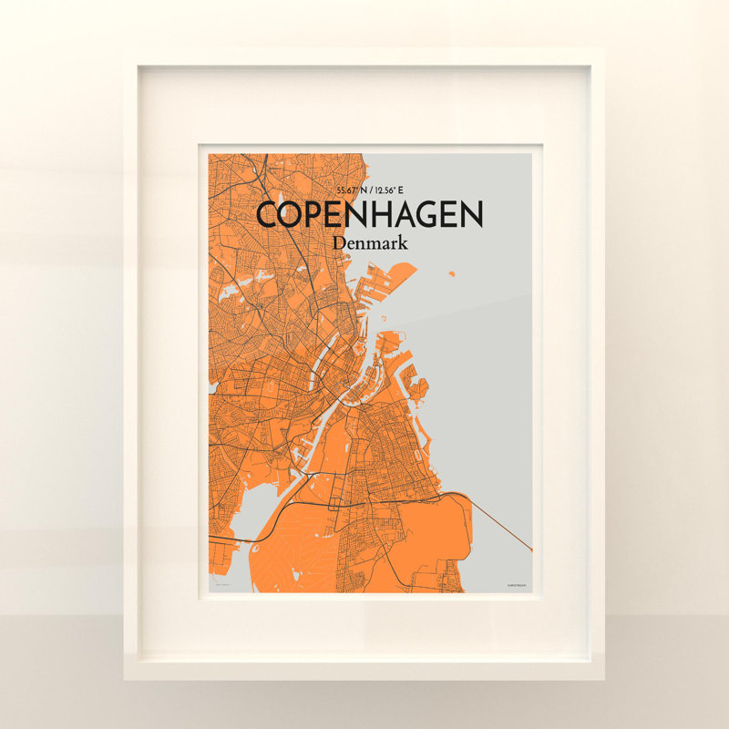 Copenhagen City Map In Orange - No Frame Print, 20cm H x 16cm W x 0.05cm D