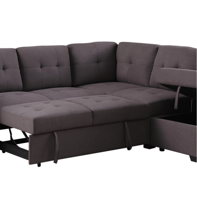 Canapé-lit modulaire en lin avec repose-pieds et accoudoirs avec rangement