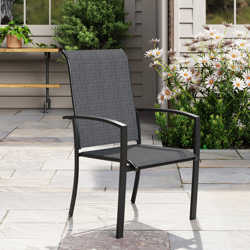 6-Person Outdoor Rectangular Dining Set With Swivel & Stackable Chairs, Black/Walnut