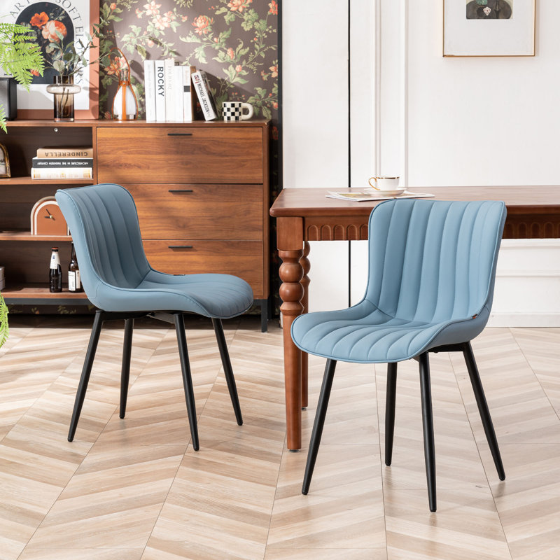 Heitger Leather Upholstered Side Chairs Modern Dining Chairs, Wingback Dining Room Chair, Blue
