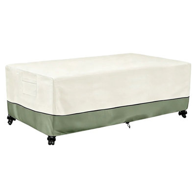 Weather Resistant Patio Table Cover,Beige Silver Coated And Green Dyed Outdoor Furniture Protector,Side Mesh Vents, Beige Webbing Handles, Corner Buckles, Side Drawstrings And Fabric Zipper Storage Bag