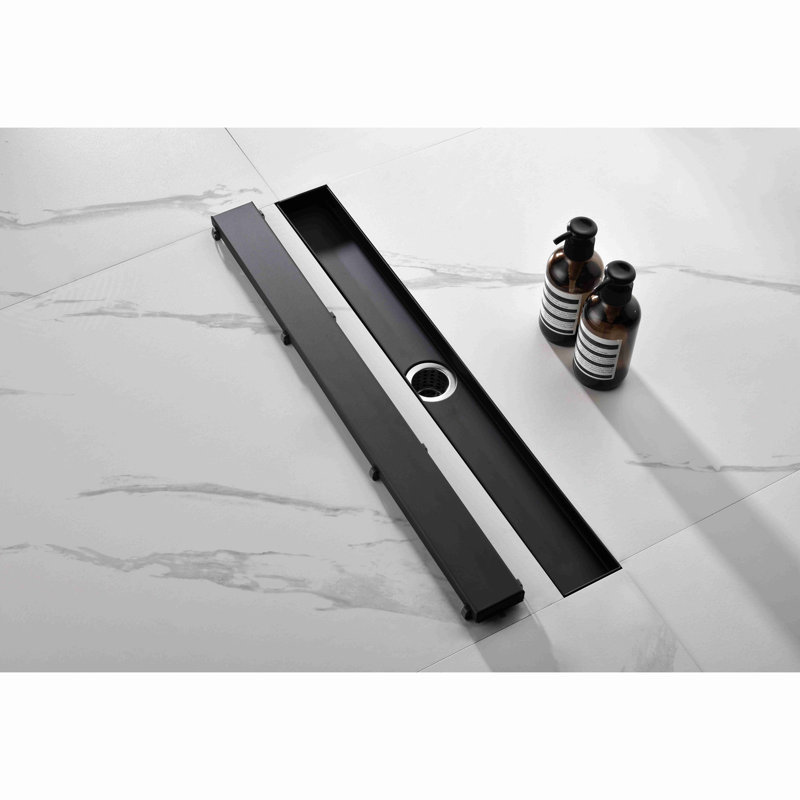 24 Inches Linear Shower Drain With Removable Cover, 304 Stainless Shower Drain  Included Hair Strainer And Leveling Feet