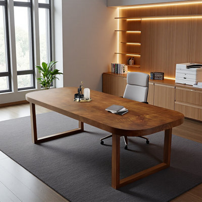 Rectangular solid wood executive desk computer