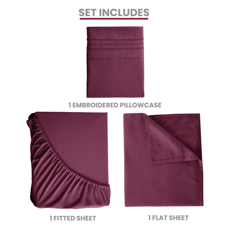 Lux Decor 4-Piece Ultra Soft Microfiber Sheet Set Deep Pocket Fitted Sheet, Wrinkle-Resistant & Easy Care Bedding, Burgundy