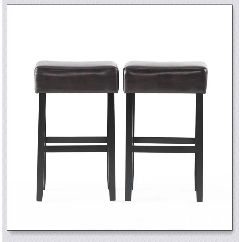 Set of 2, 30" Backless Leather Counter Height Barstool