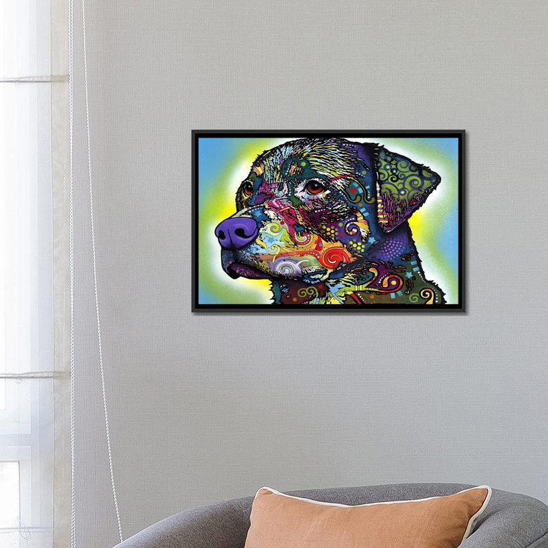 «The Rottweiler», impression sur toile tendue, H 18 po x l 26 po x P 1,5 po, Toile avec cadre noir