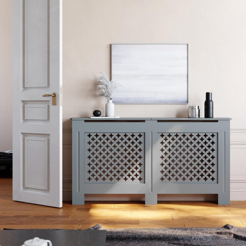 Cross Slat Painted Radiator Cover, Athonite Gray, 81.5cm H x 152cm W x 19cm D 