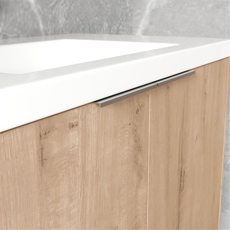 Meuble-lavabo à fixation flottante 36 po avec porte à fermeture en douceur et 2 portes Modern Design, Imitation chêne