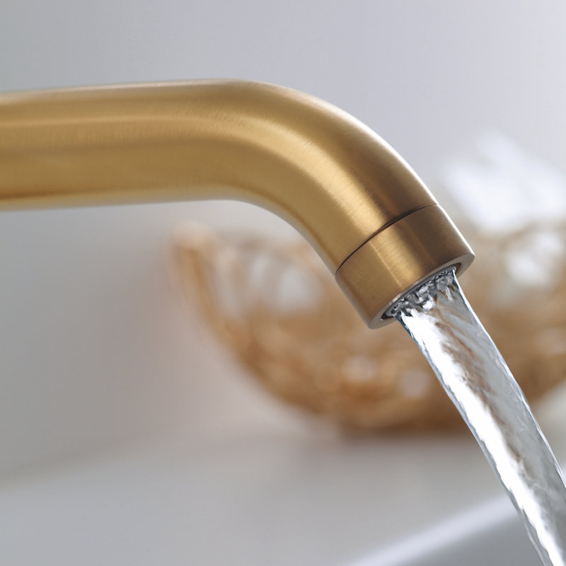 Purist Widespread Bathroom Sink Faucet with Low Cross Handles and Low Spout, Vibrant Moderne Brushed Gold