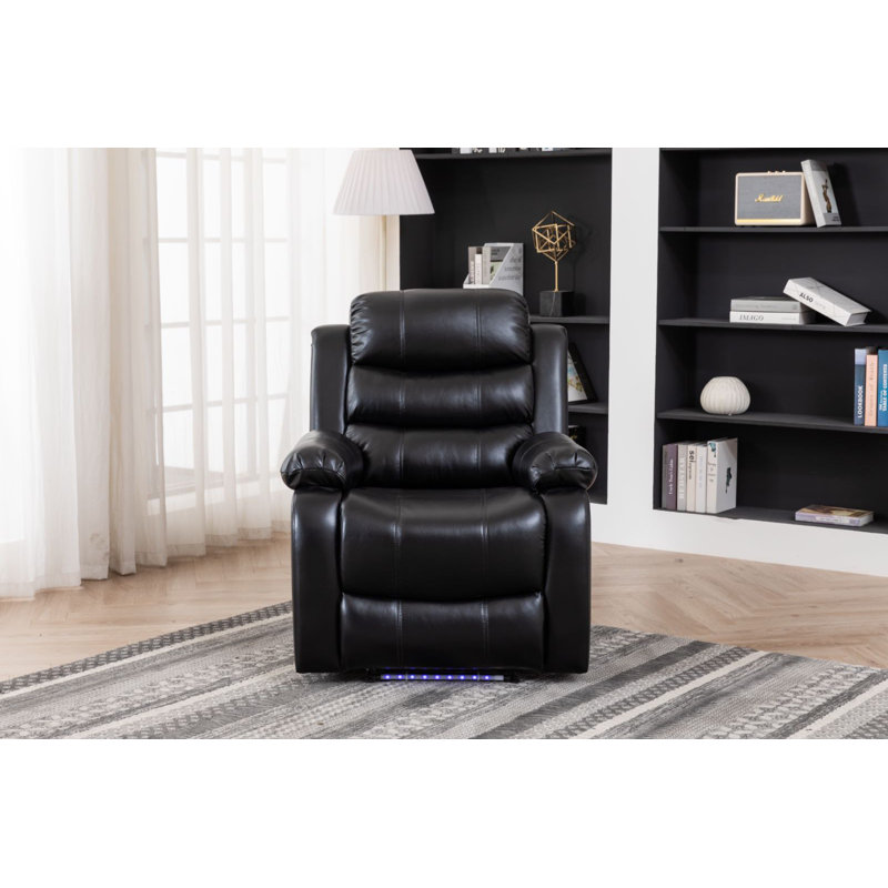 Adele 34.2" Wide Breathable Leather  Manual Recliner Chair, Black