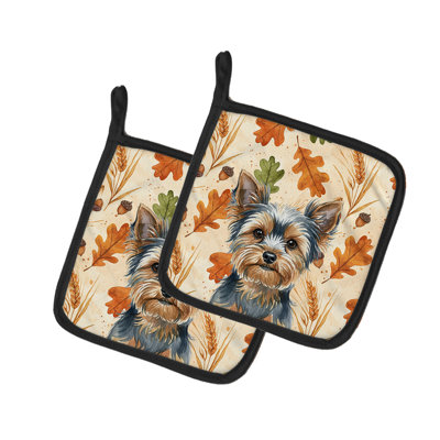 Paire de poignées bleues et brun clair Yorkshire Terrier Heirloom Fall