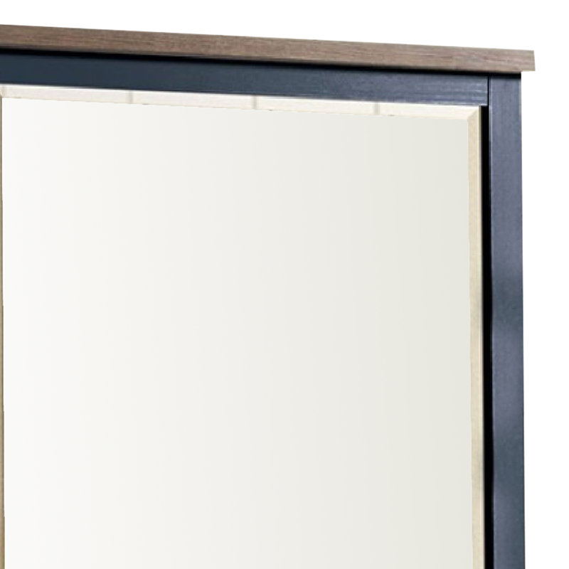 Tela 36 Inch Dresser Mirror, Blue Pinewood Frame, Dark Brown Top, Blue/Dark Brown