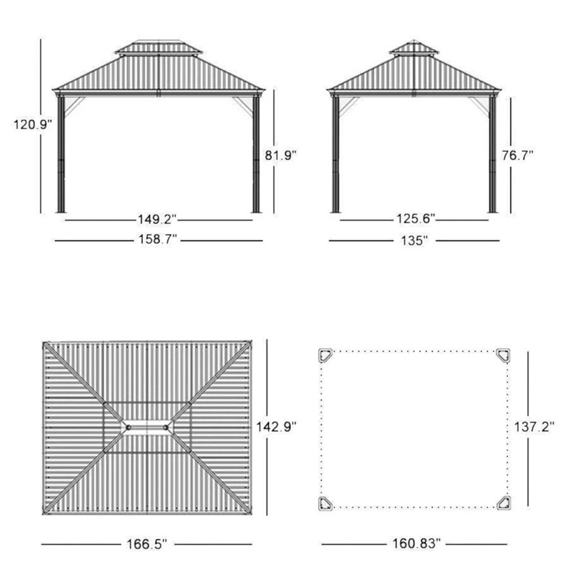 PURPLE LEAF Hardtop Gazebo Permanent Gazebo with Galvanized Steel Double Roof for Patio Lawn Garden