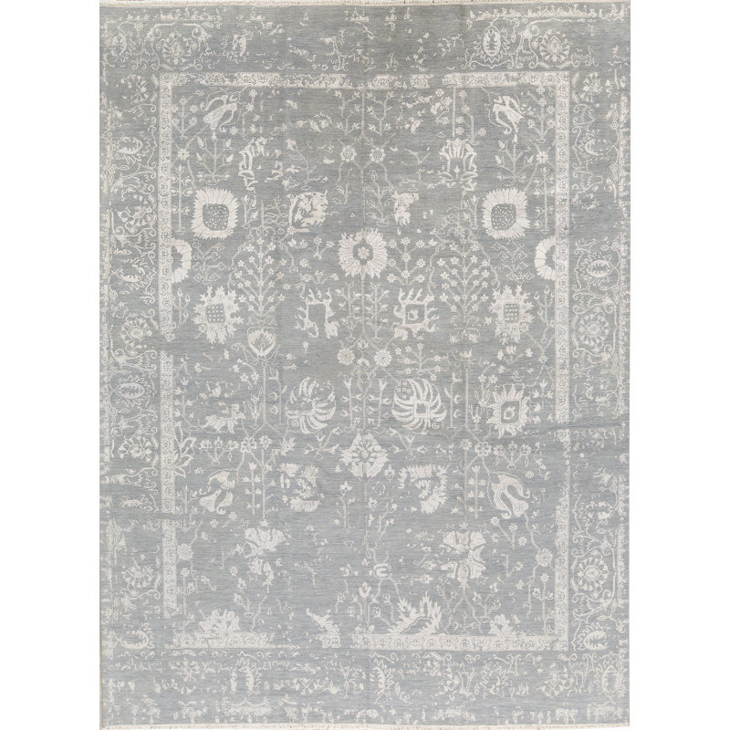 Hand-Knotted High-Quality Blue and Silver Area Rug